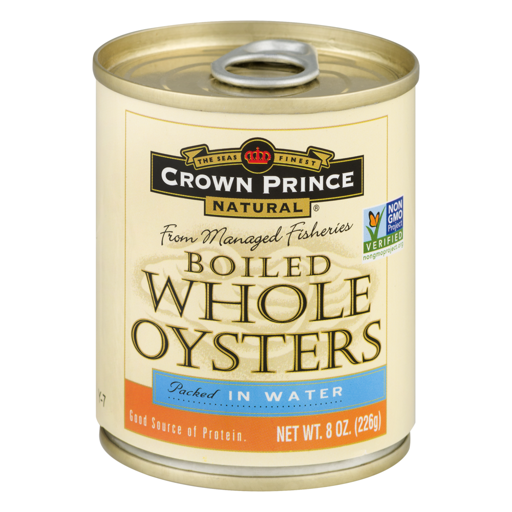 slide 1 of 1, Crown Prince Natural Boiled Whole Oysters In Water, 8 oz