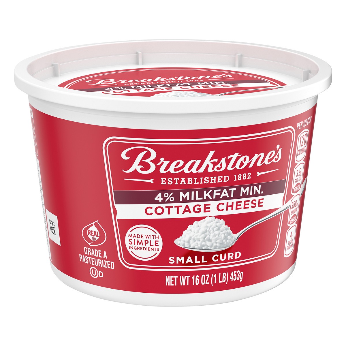 slide 5 of 10, Breakstone's Small Curd Cottage Cheese with 4% Milkfat, 16 oz Tub, 453 g