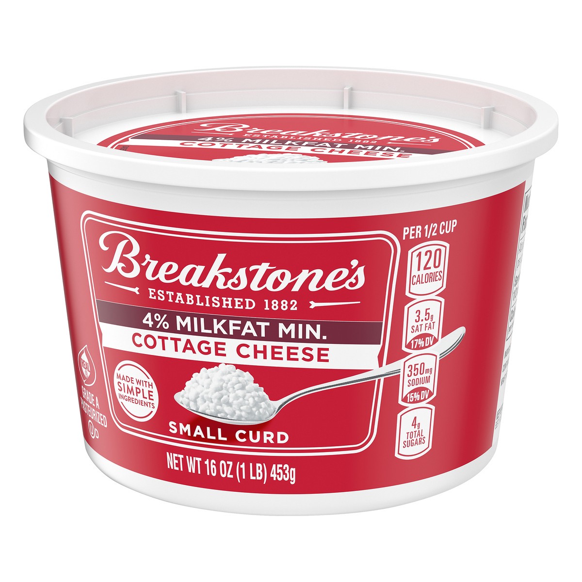 slide 8 of 10, Breakstone's Small Curd Cottage Cheese with 4% Milkfat, 16 oz Tub, 453 g