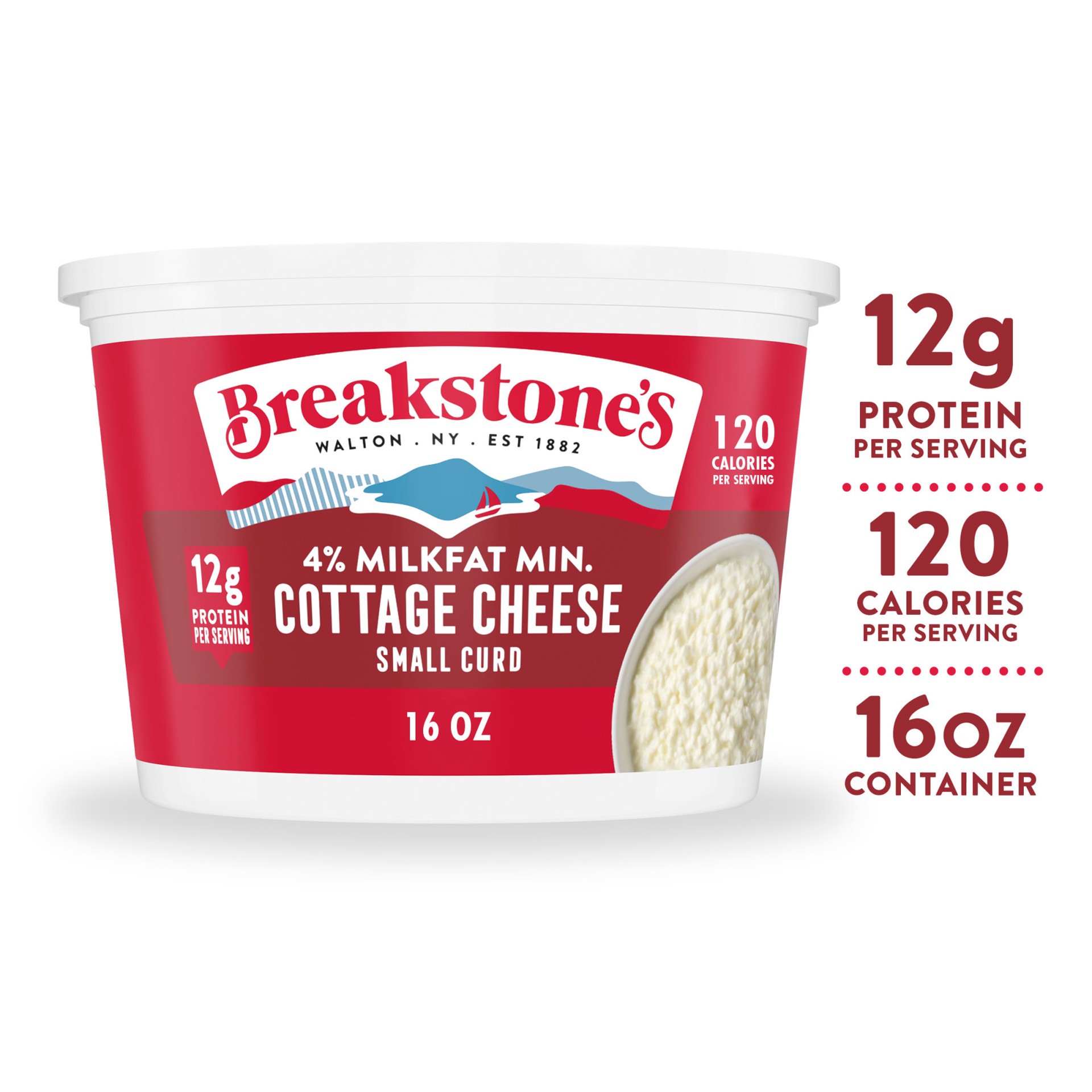 slide 1 of 10, Breakstone's Small Curd Cottage Cheese with 4% Milkfat, 16 oz Tub, 453 g