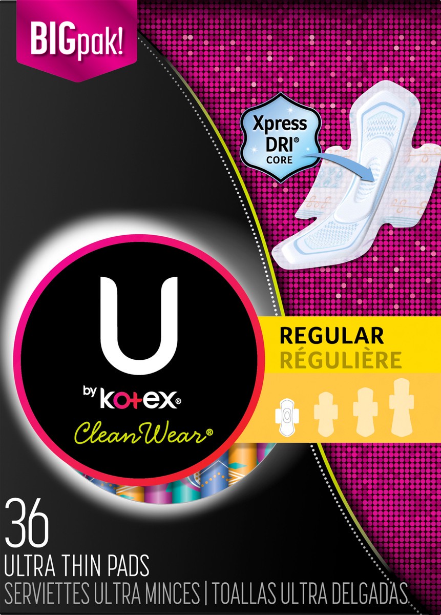 slide 6 of 9, U by Kotex CleanWear Big Pak Regular Ultra Thin Pads 36 ea, 36 ct