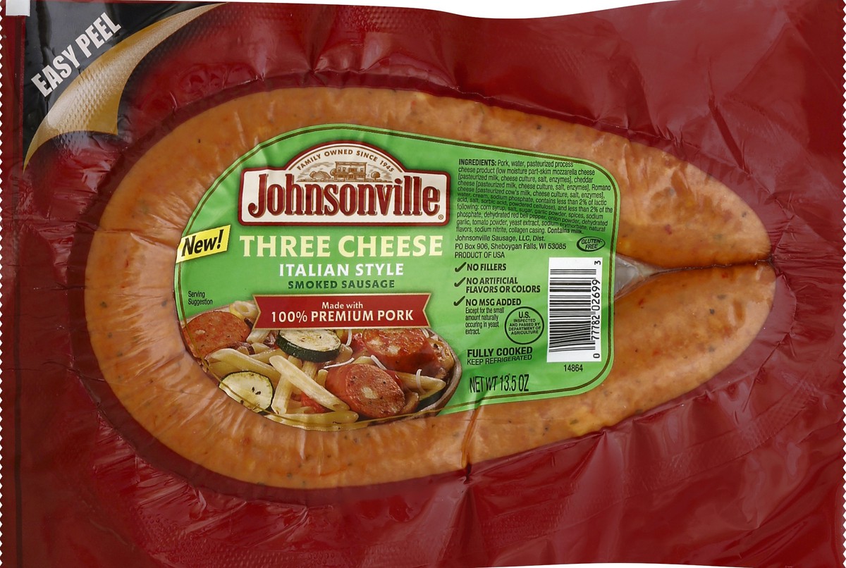 slide 5 of 5, Johnsonville Three Cheese Italian Style Smoked Sausage Pkg, 13.5 oz