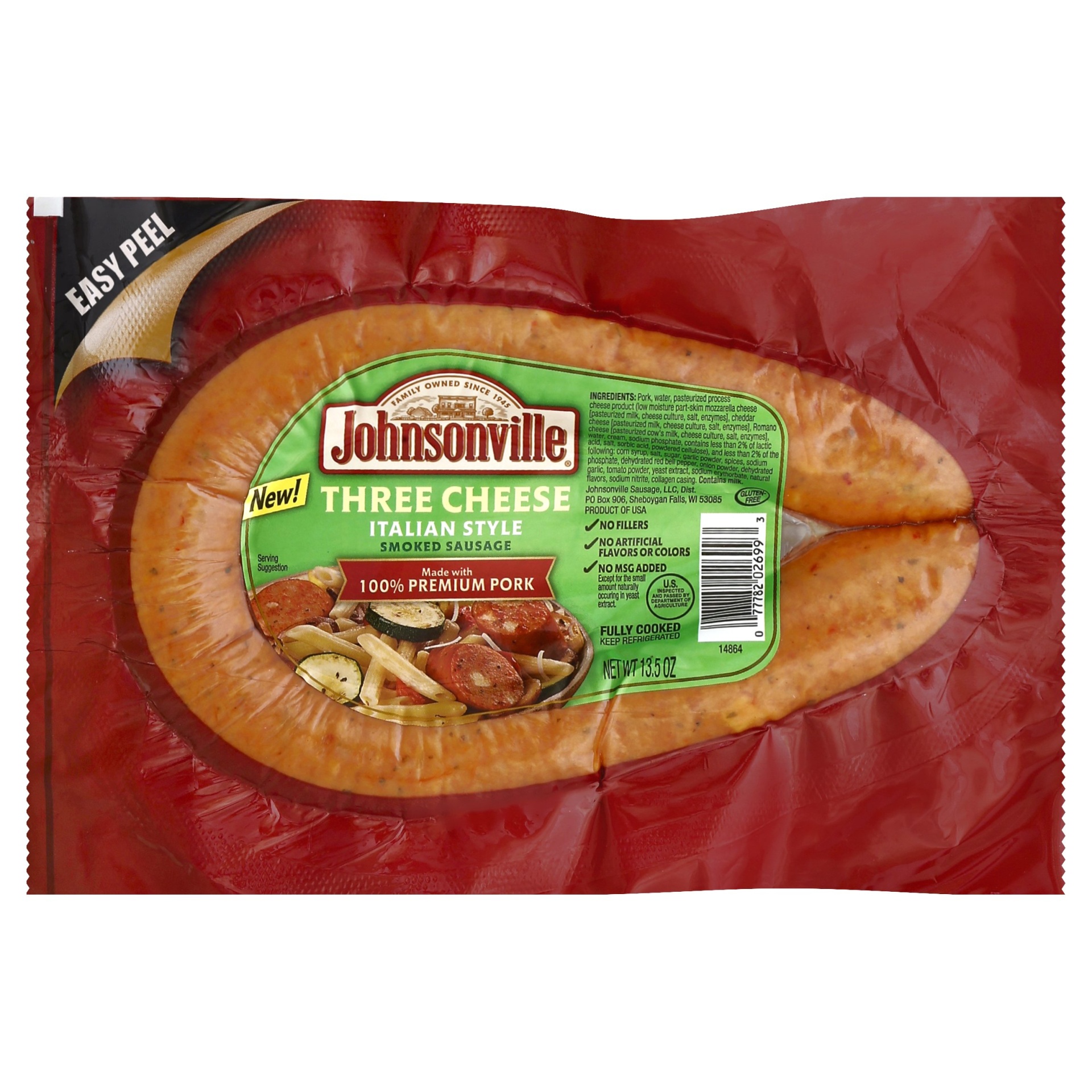 slide 1 of 5, Johnsonville Three Cheese Italian Style Smoked Sausage Pkg, 13.5 oz