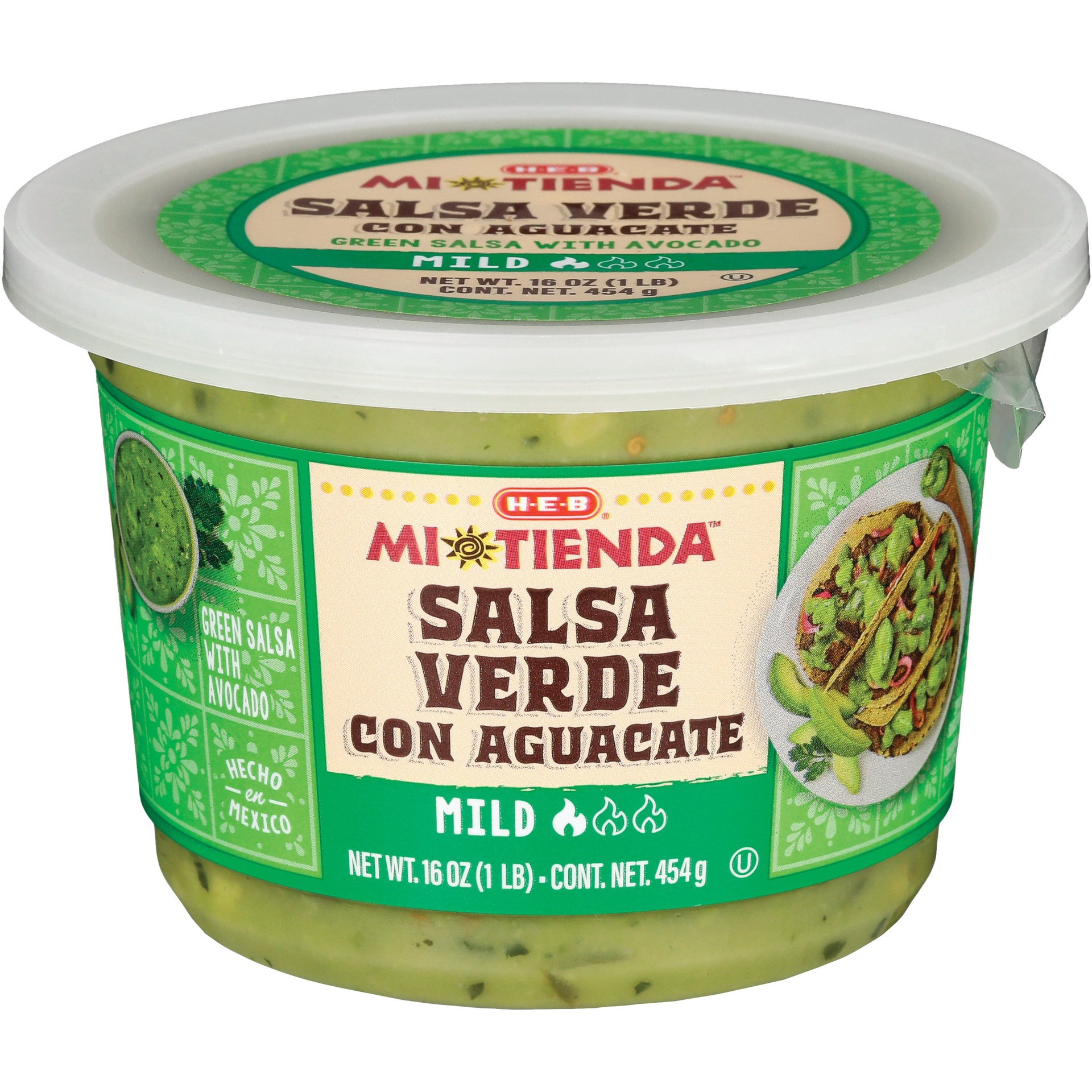 slide 1 of 1, H-E-B Mi Tienda Salsa Verde con Aguacate - Mild, 16 oz