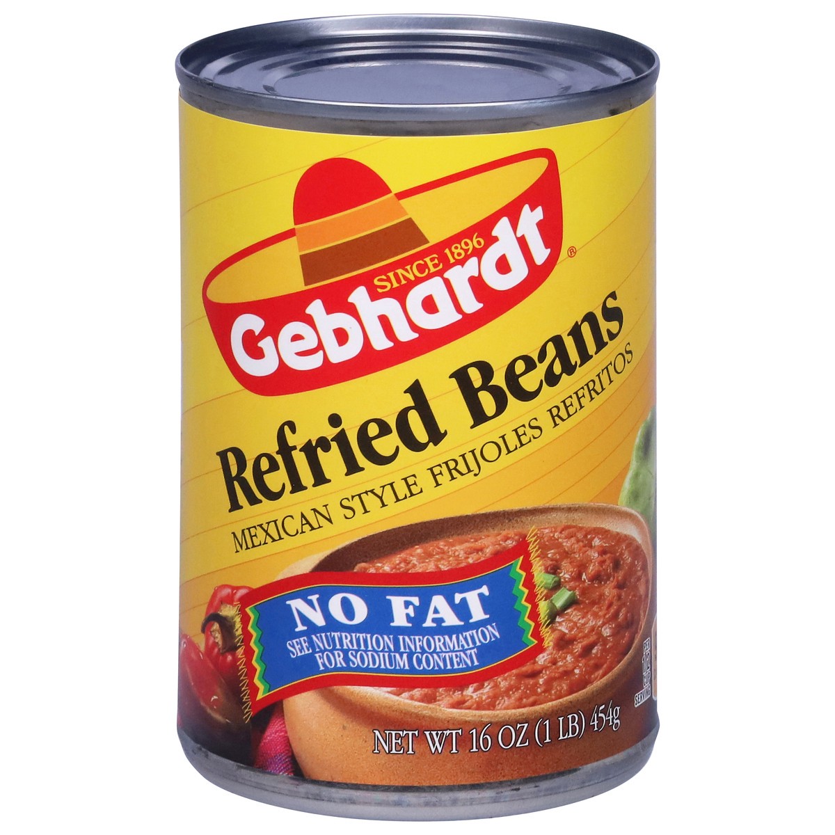 slide 1 of 3, Gebhardt No Fat Mexican Style Refried Beans 16 oz, 16 oz