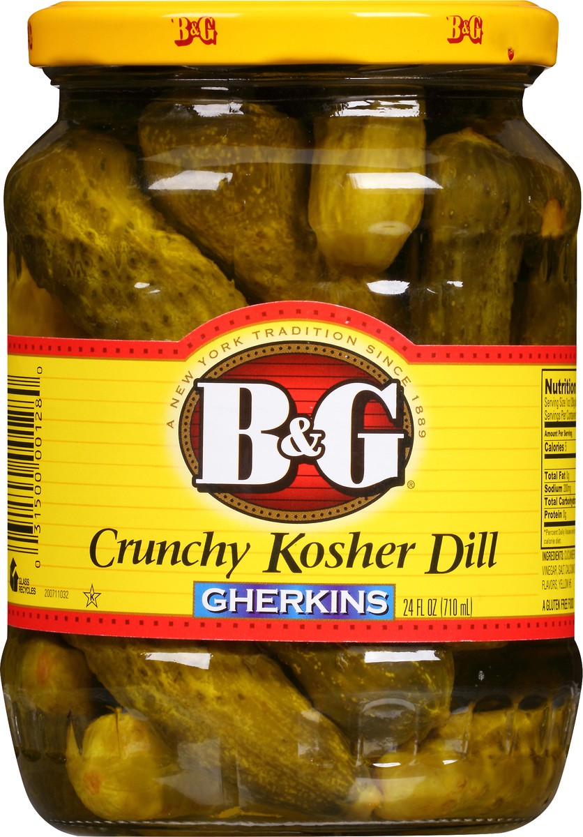 slide 1 of 7, B&G Crunchy Gherkins Kosher Dill 24 oz, 24 fl oz