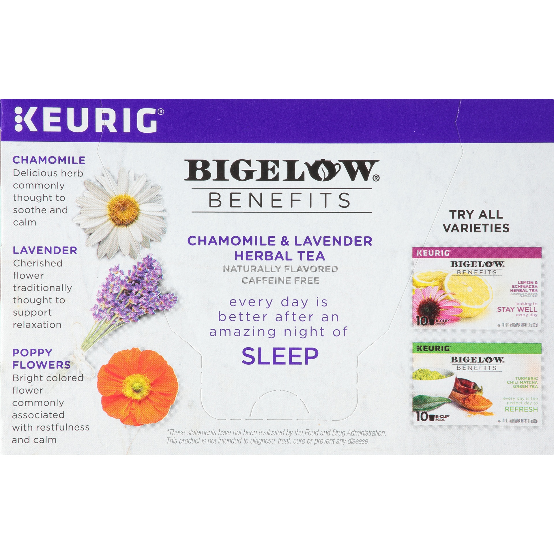 slide 4 of 7, Bigelow Benefits Chamomile & Lavender Herbal Tea Single Serve K Cups, 10 ct