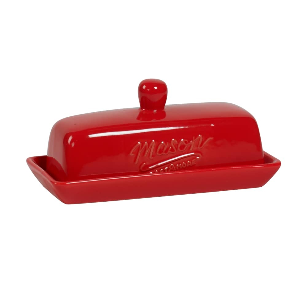 slide 1 of 1, Mason Craft & More Ceramic Butter Dish With Lid - Red, 7.36 in