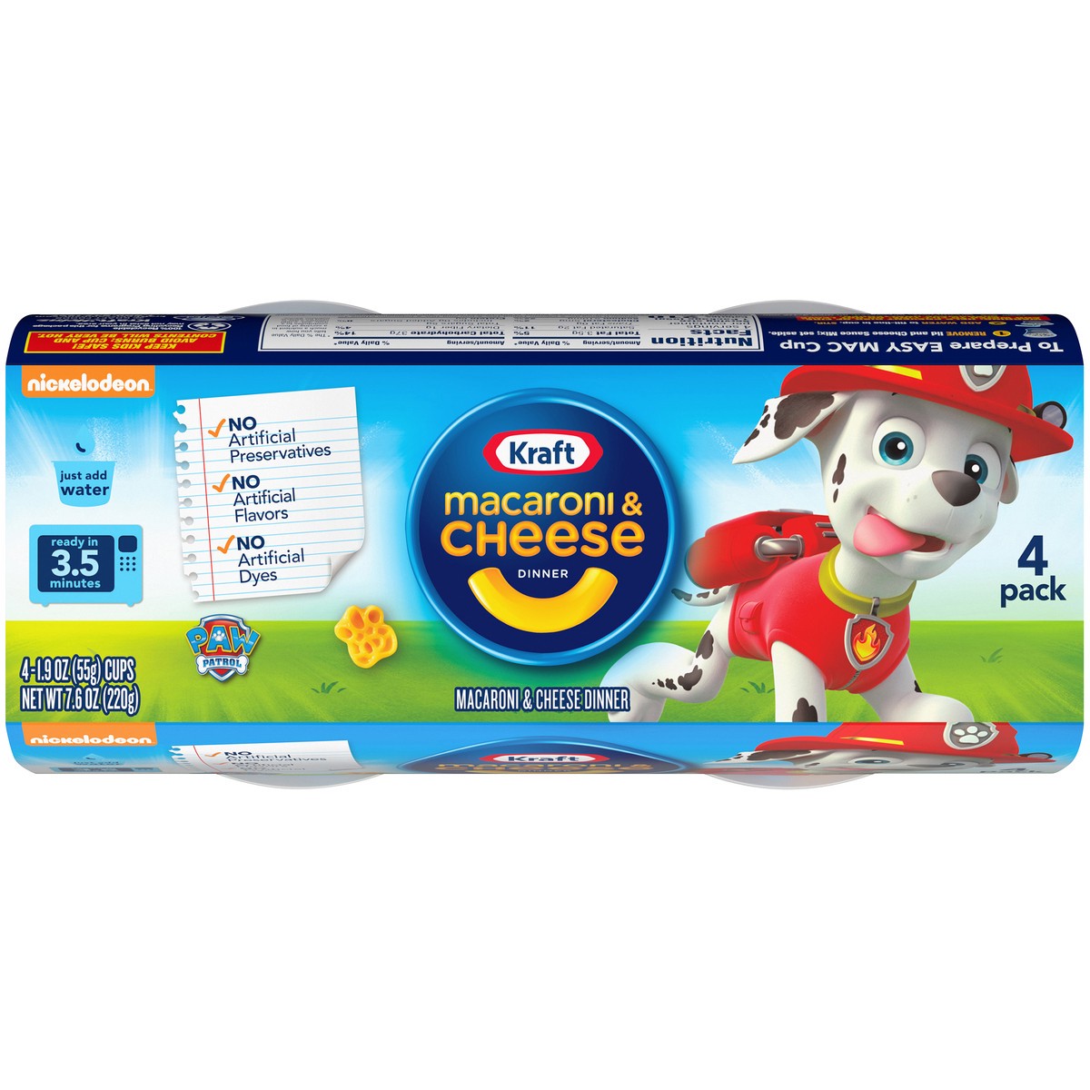 slide 7 of 9, Kraft Mac & Cheese Macaroni and Cheese Dinner Easy Microwavable Dinner with Nickelodeon Paw Patrol Pasta Shapes, 4 ct Pack, 1.9 oz Cups, 4 ct