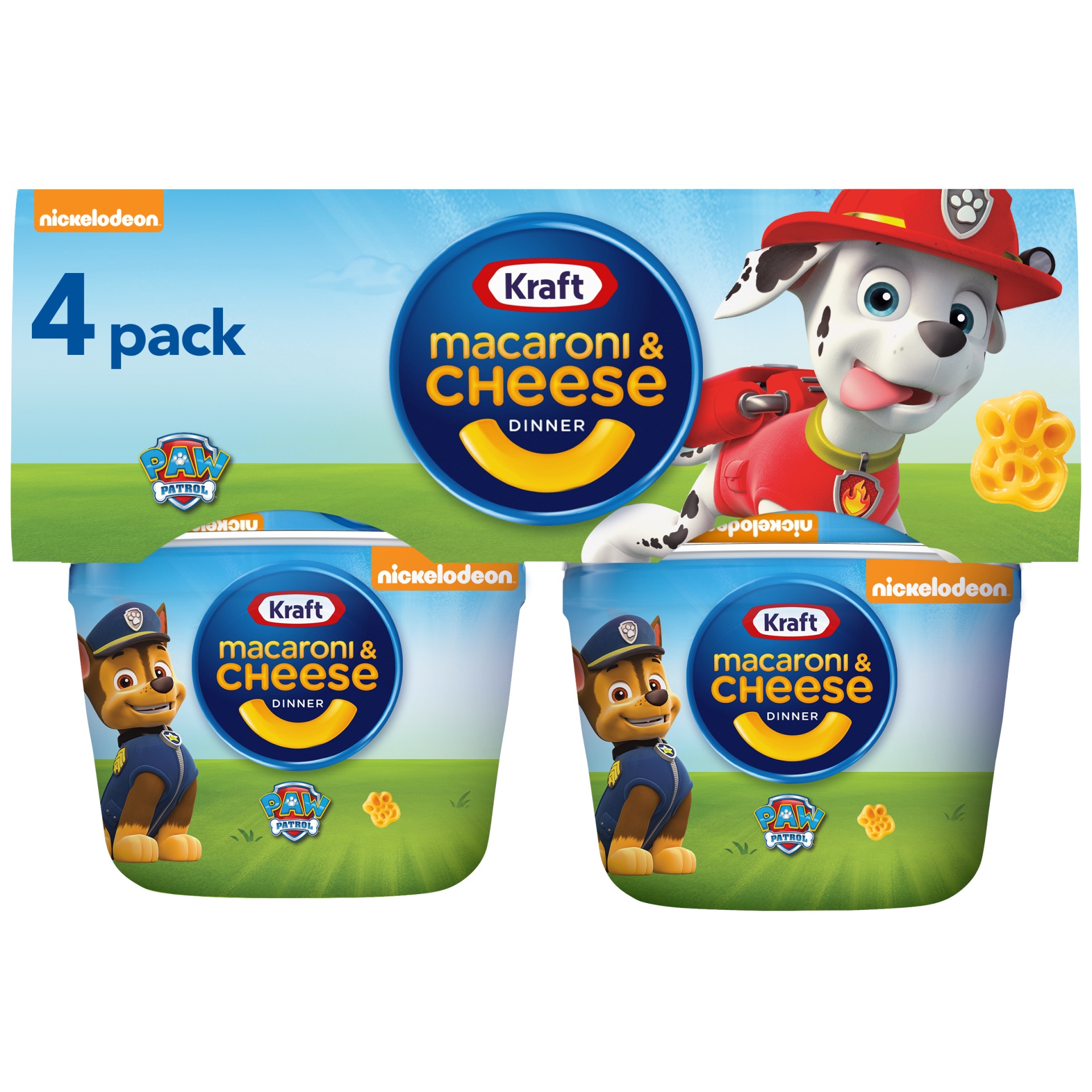 slide 1 of 11, Kraft Macaroni & Cheese Easy Microwavable Dinner with Nickelodeon Paw Patrol Pasta Shapes Pack Cups, 4 ct; 1.9 oz
