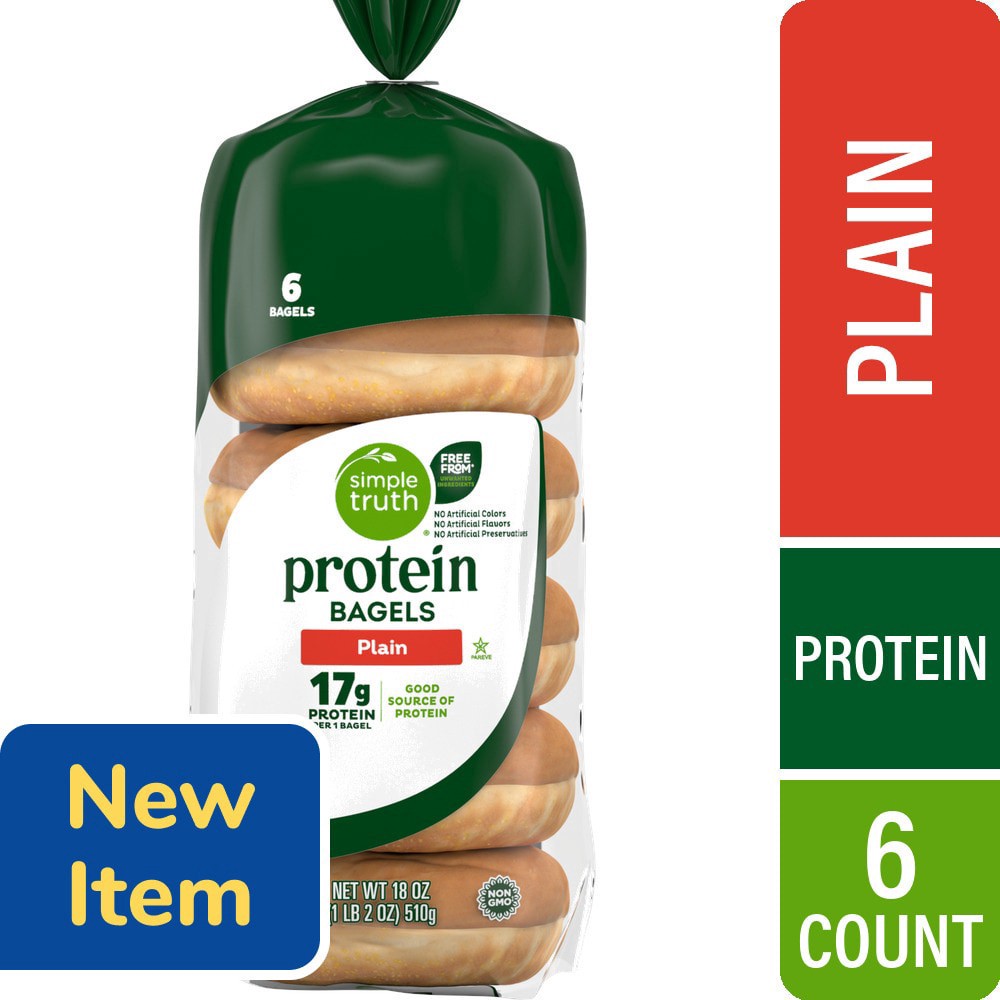 slide 1 of 5, Simple Truth® Protein Plain Bagels, 18 oz