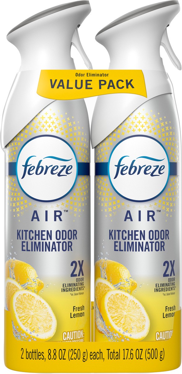 slide 2 of 4, Febreze Air Effects Kitchen Odor Eliminator Air Freshener Fresh Lemon Scent, 8.8 oz Aerosol Can, Pack of 2, 2 ct