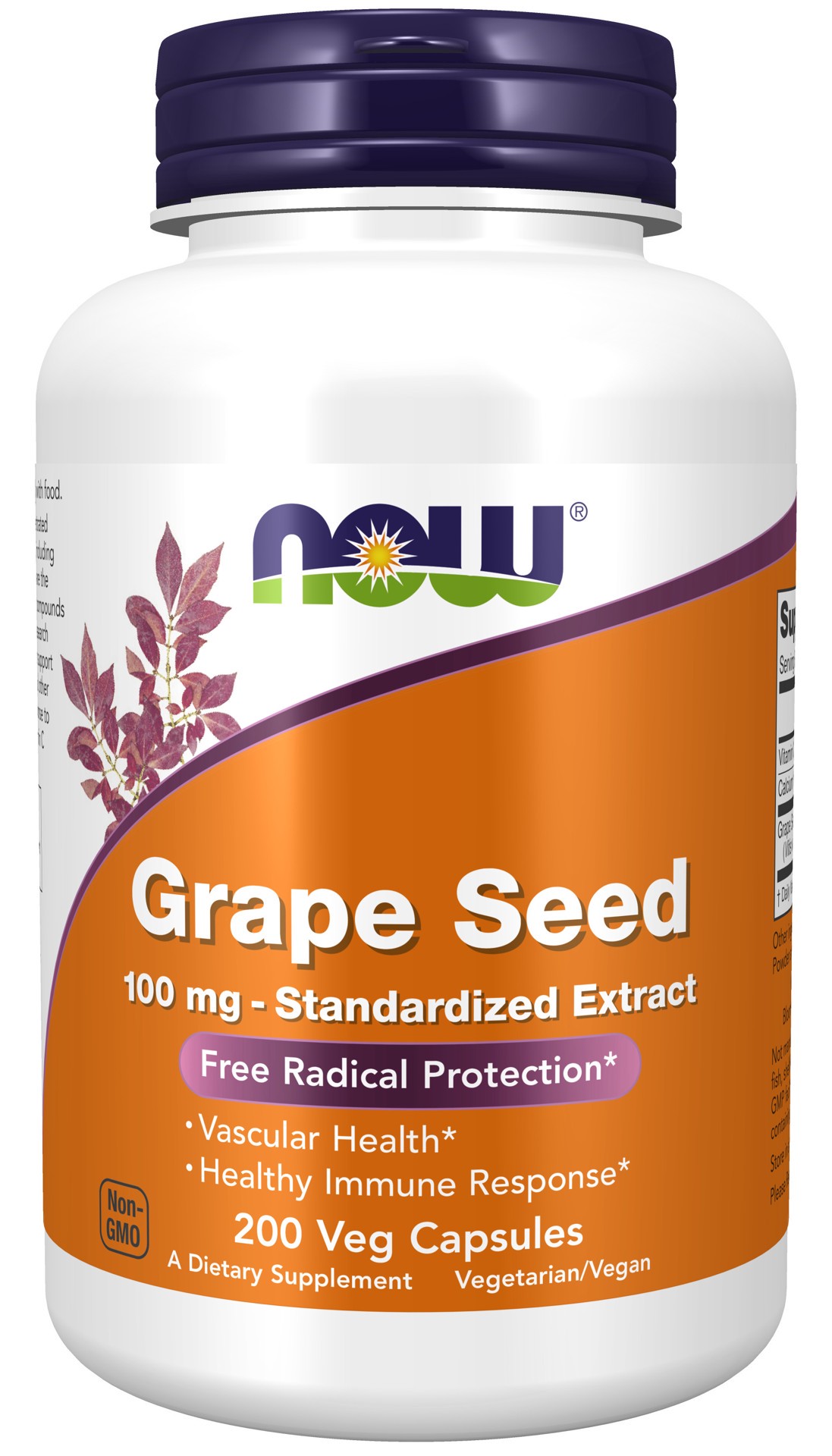 slide 1 of 4, NOW Grape Seed 100 mg - 200 Veg Capsules, 200 ct