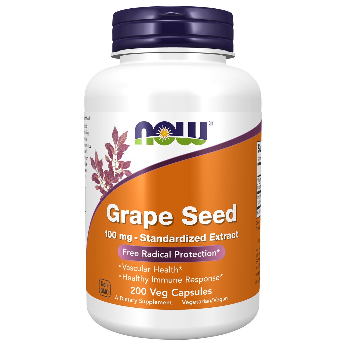 slide 1 of 4, NOW Grape Seed 100 mg - 200 Veg Capsules, 200 ct