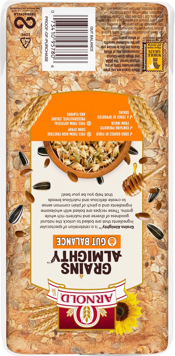 slide 3 of 7, Arnold Grains Almighty Thin-Sliced Gut Balance Bread 567 g, 20 oz