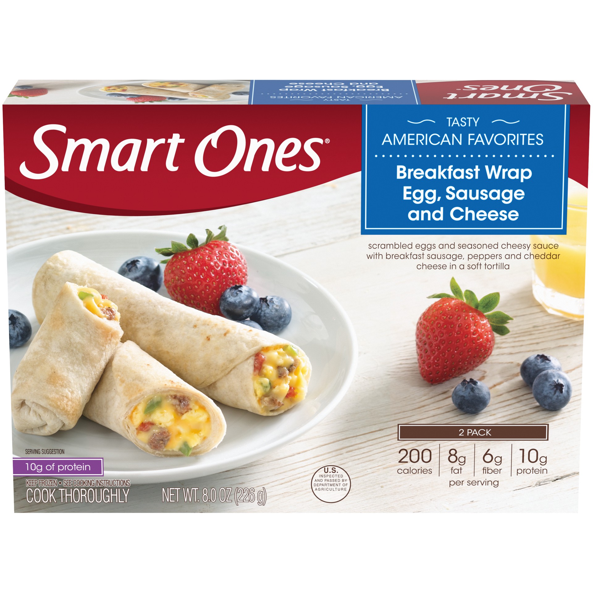 slide 1 of 9, Smart Ones Egg, Sausage & Cheese Breakfast Wrap with Cheesy Sauce & Peppers Frozen Meal, 2 ct Box, 2 ct