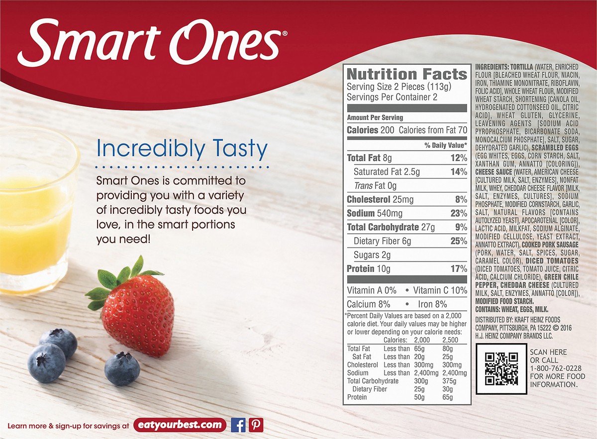 slide 6 of 9, Smart Ones Egg, Sausage & Cheese Breakfast Wrap with Cheesy Sauce & Peppers Frozen Meal, 2 ct Box, 2 ct