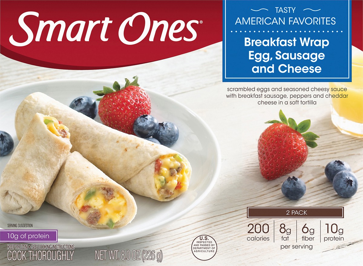 slide 3 of 9, Smart Ones Egg, Sausage & Cheese Breakfast Wrap with Cheesy Sauce & Peppers Frozen Meal, 2 ct Box, 2 ct