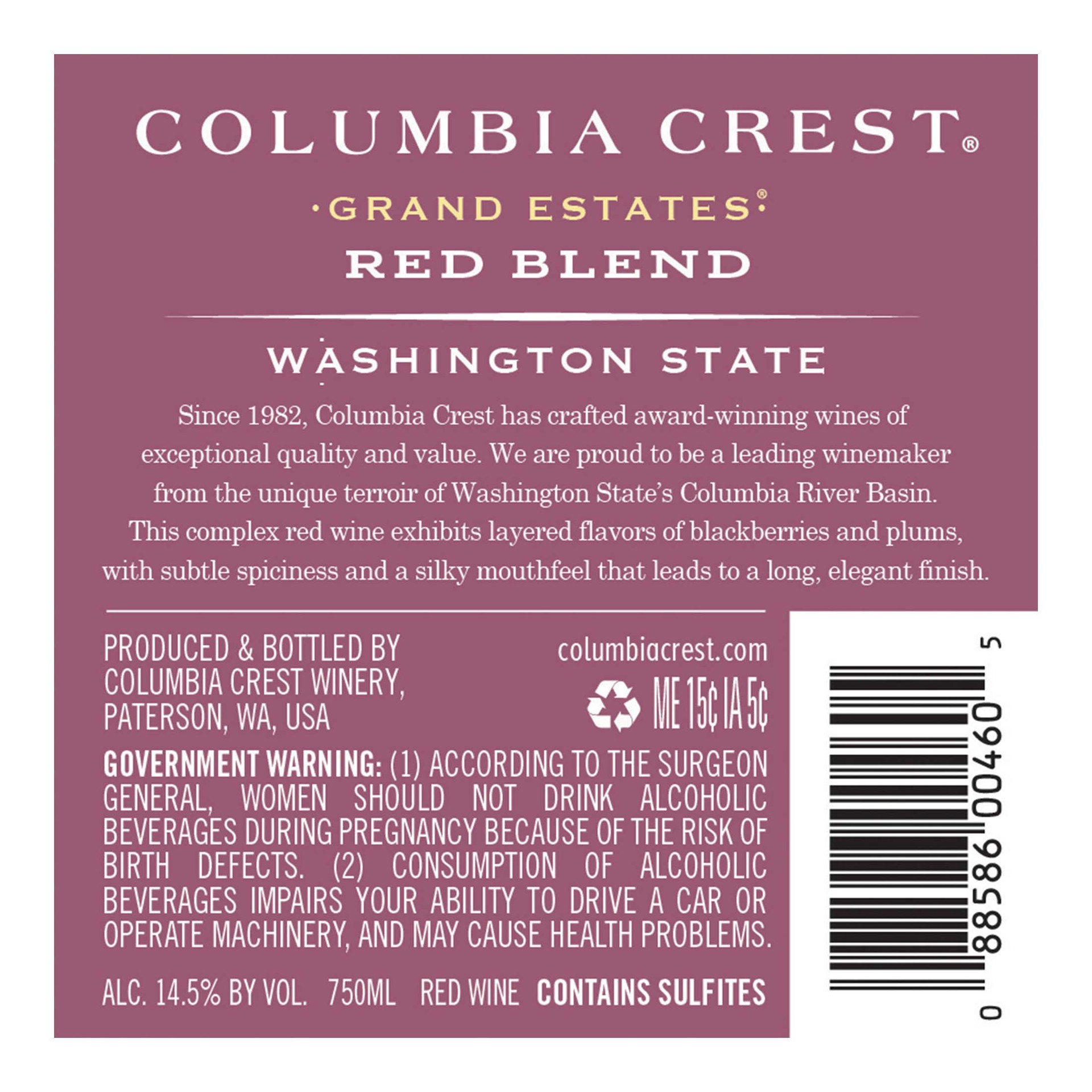 slide 2 of 7, Columbia Crest Grand Estates Red Blend Wine, 750 mL Bottle, 750 ml