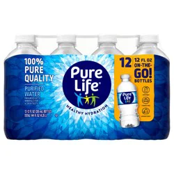 Pure Life Purified Water, 12 Fl Oz, Plastic Bottled Water, Pack of 12