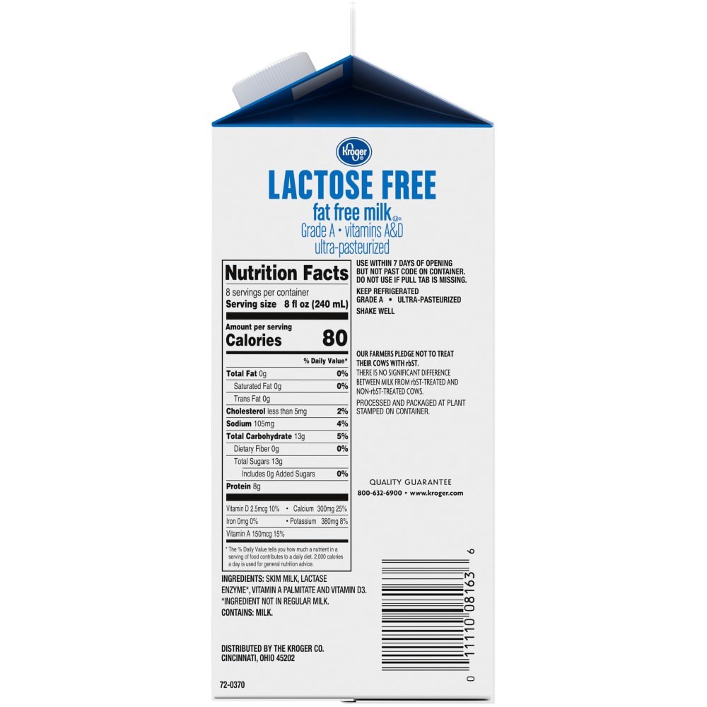 slide 2 of 4, Kroger Lactose Free Fat Free Milk, 1/2 gal