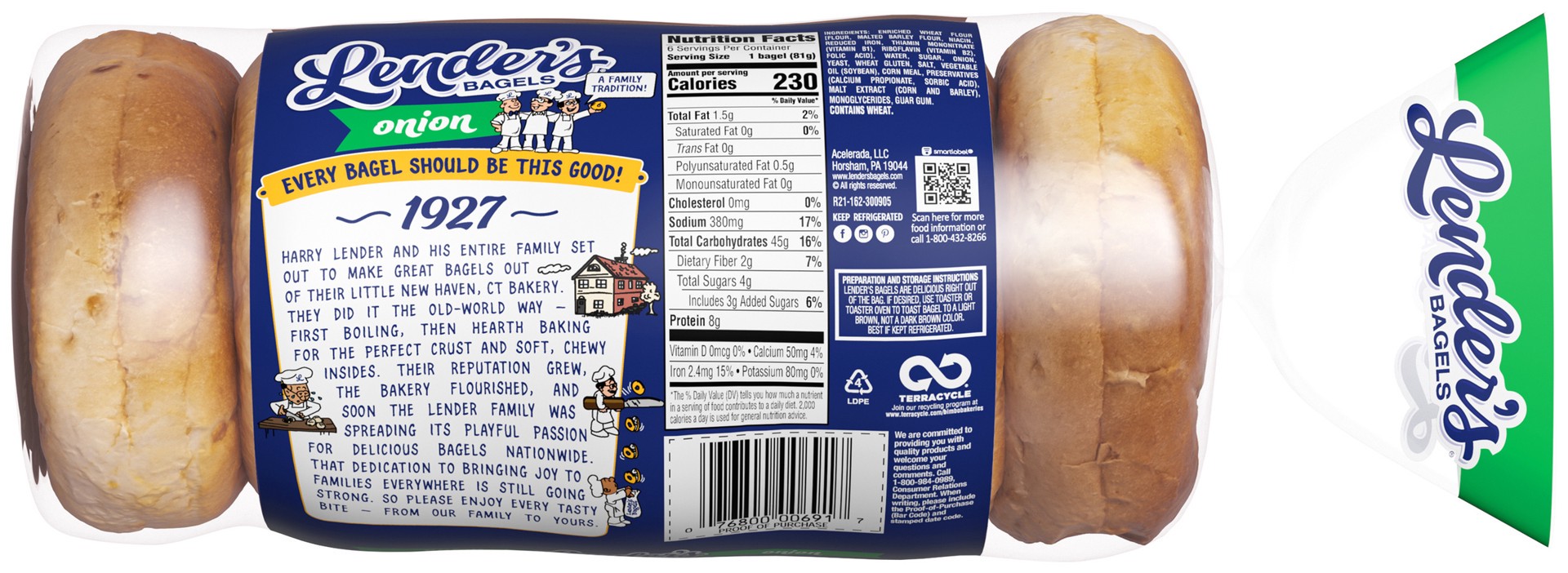 slide 2 of 4, Lender's Onion Refrigerated Bagels, 6 count, 17.1 oz, 6 ct