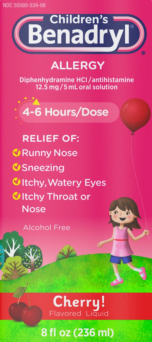 slide 4 of 6, Benadryl Allergy Non Anti Itch, Liquid, Cherry, 8 fl oz