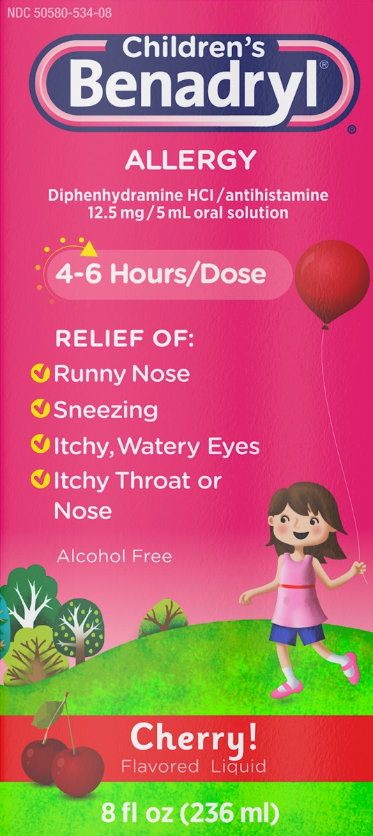 slide 4 of 5, Children's Benadryl Allergy Relief Liquid Medicine with Diphenhydramine HCl Antihistamine for Kids' Allergy Relief, Effective Allergy Relief, Cherry Flavor, 8 fl oz
