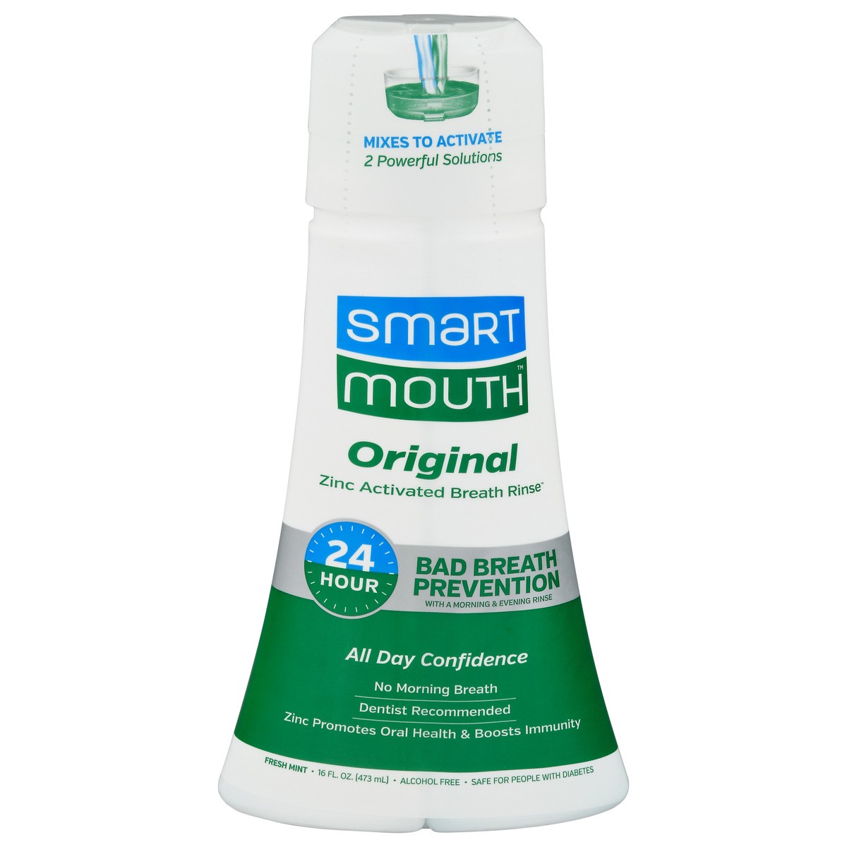 slide 1 of 9, Smart Mouth Original Fresh Mint Zinc Activated Breath Rinse 16 fl oz, 16 fl oz