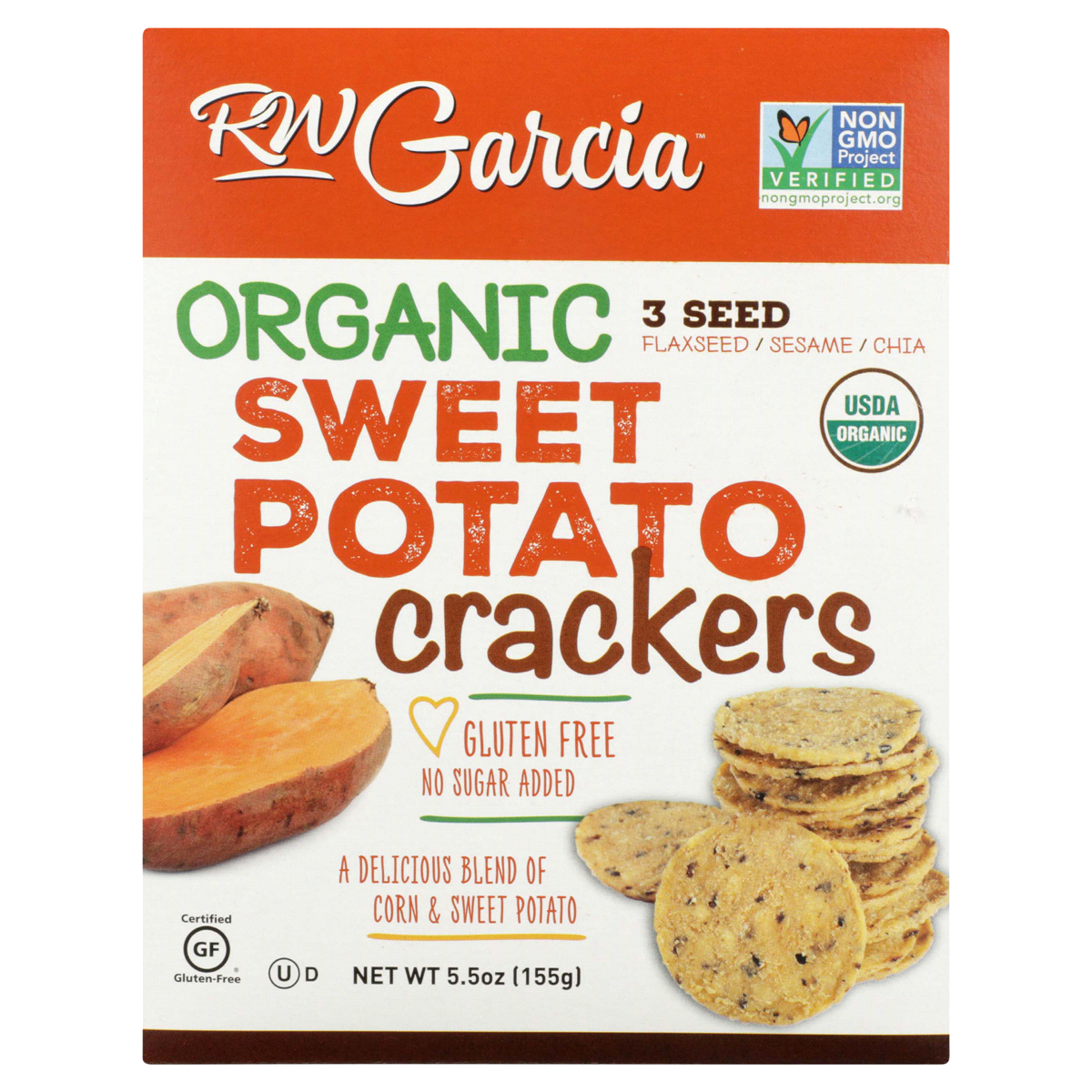 slide 1 of 17, RW Garcia Organic Sweet Potato Crackers, 5.5 oz