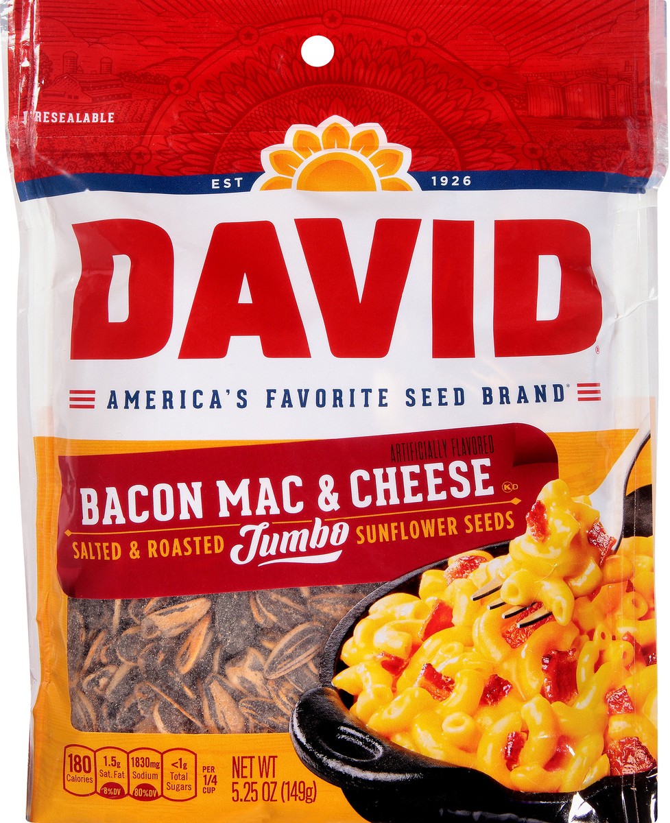 slide 4 of 6, DAVID Salted & Roasted Bacon Mac & Cheese Sunflower Seeds Jumbo 5.25 oz, 5.25 oz