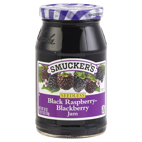 slide 1 of 5, Smucker's Seedless Black Raspberry Blackberry Jam, 18 oz