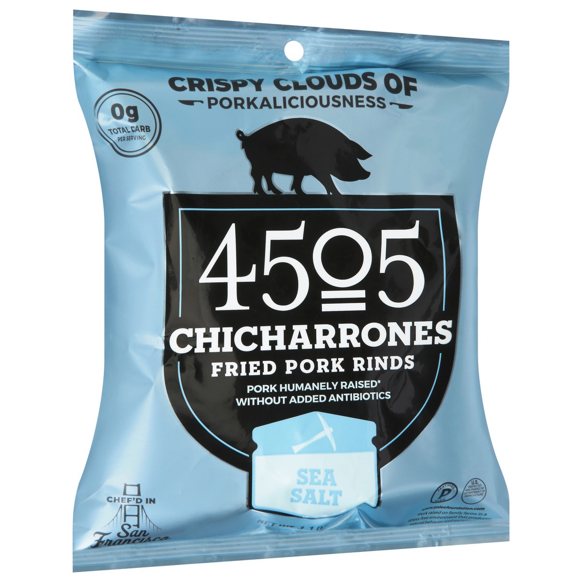 slide 2 of 9, 4505 Meats Sea Salt Chicharrones 1.1 oz, 1.1 oz