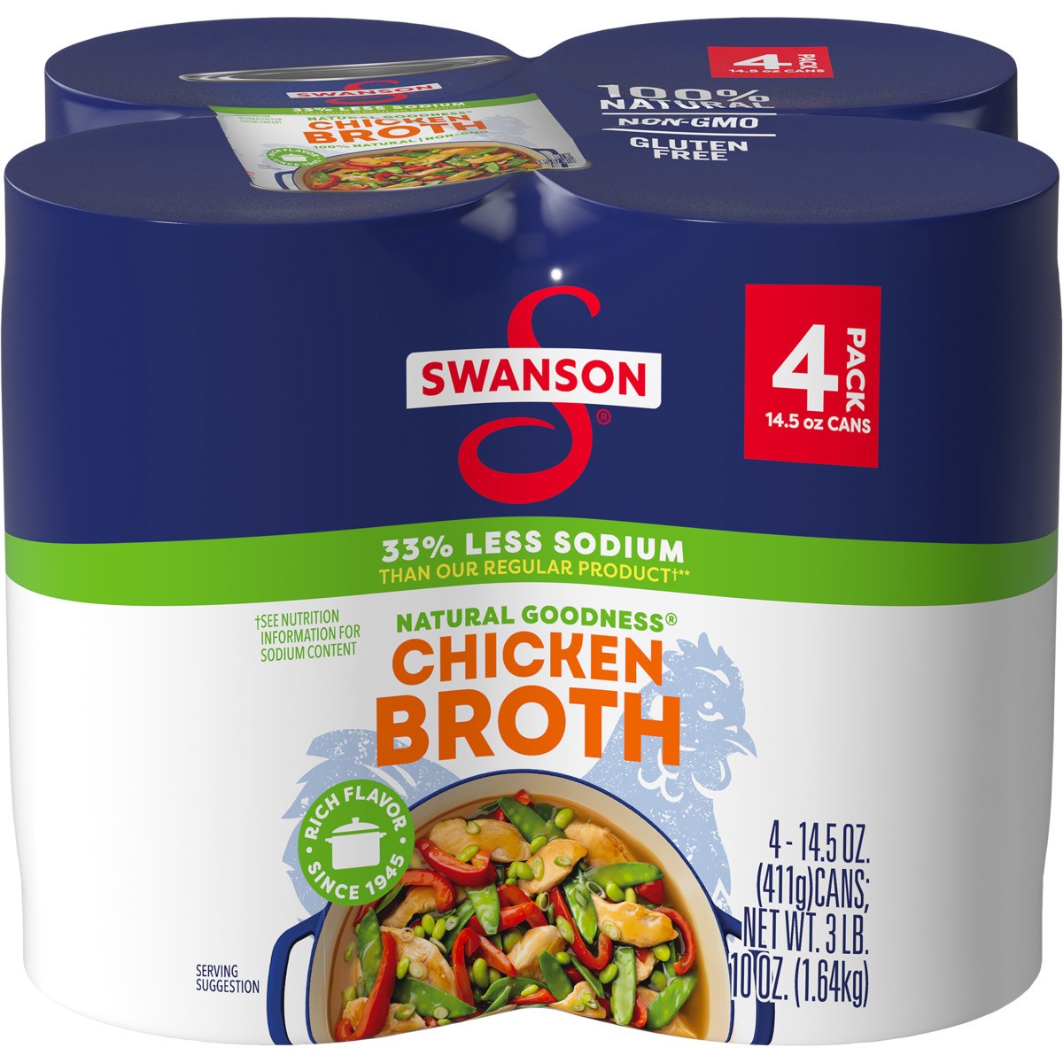 slide 1 of 5, Swanson Natural Goodness Lower Sodium Chicken Broth, 14.5 oz Cans (4 Pack), 14.5 oz