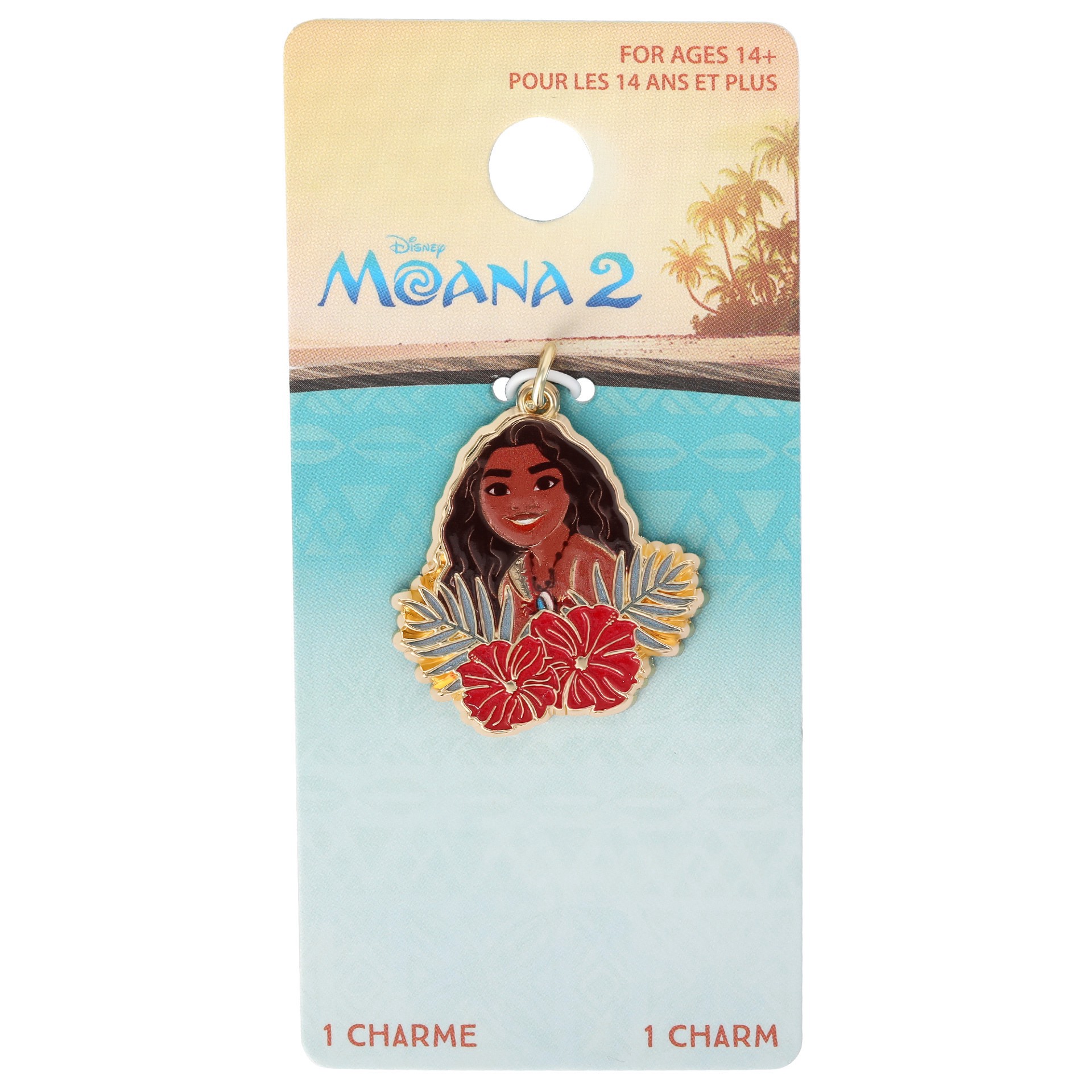 slide 2 of 3, Disney Moana With Hibiscus Flowers Enamel Charm, 29mm x 28mm
