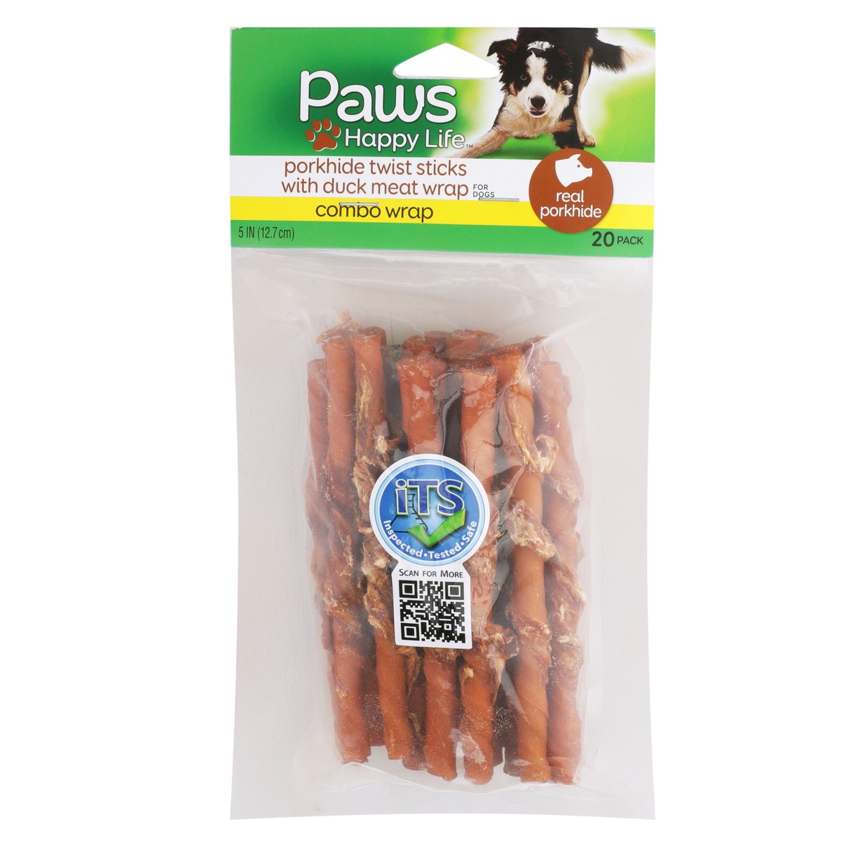 slide 1 of 1, Paws Happy Life Combo Wrap Porkhide Twist Sticks With Duck Meat Wrap For Dogs, 20 ct