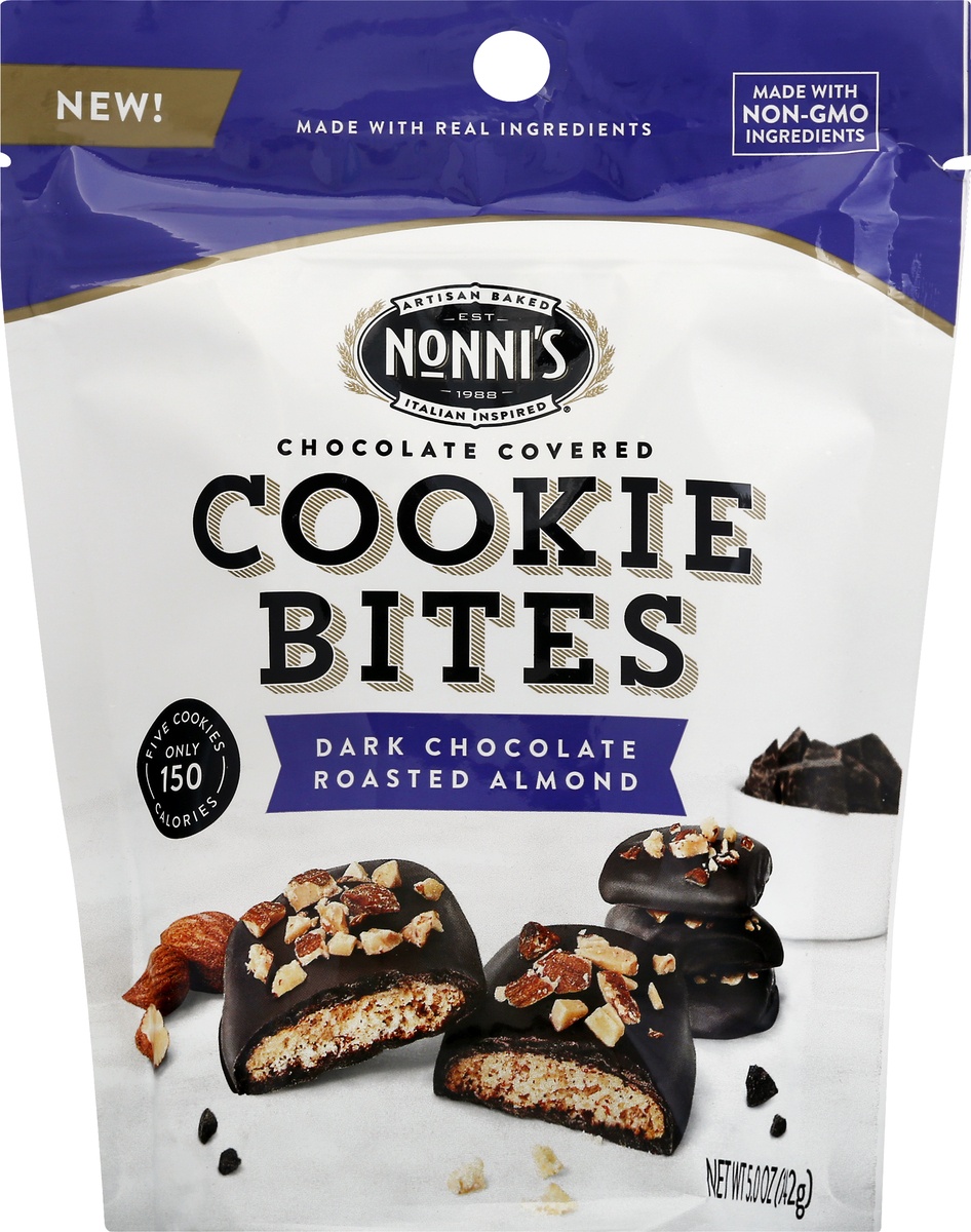 slide 9 of 10, Nonni's Dark Chocolate Roasted Almond Cookie Bites, 5 oz