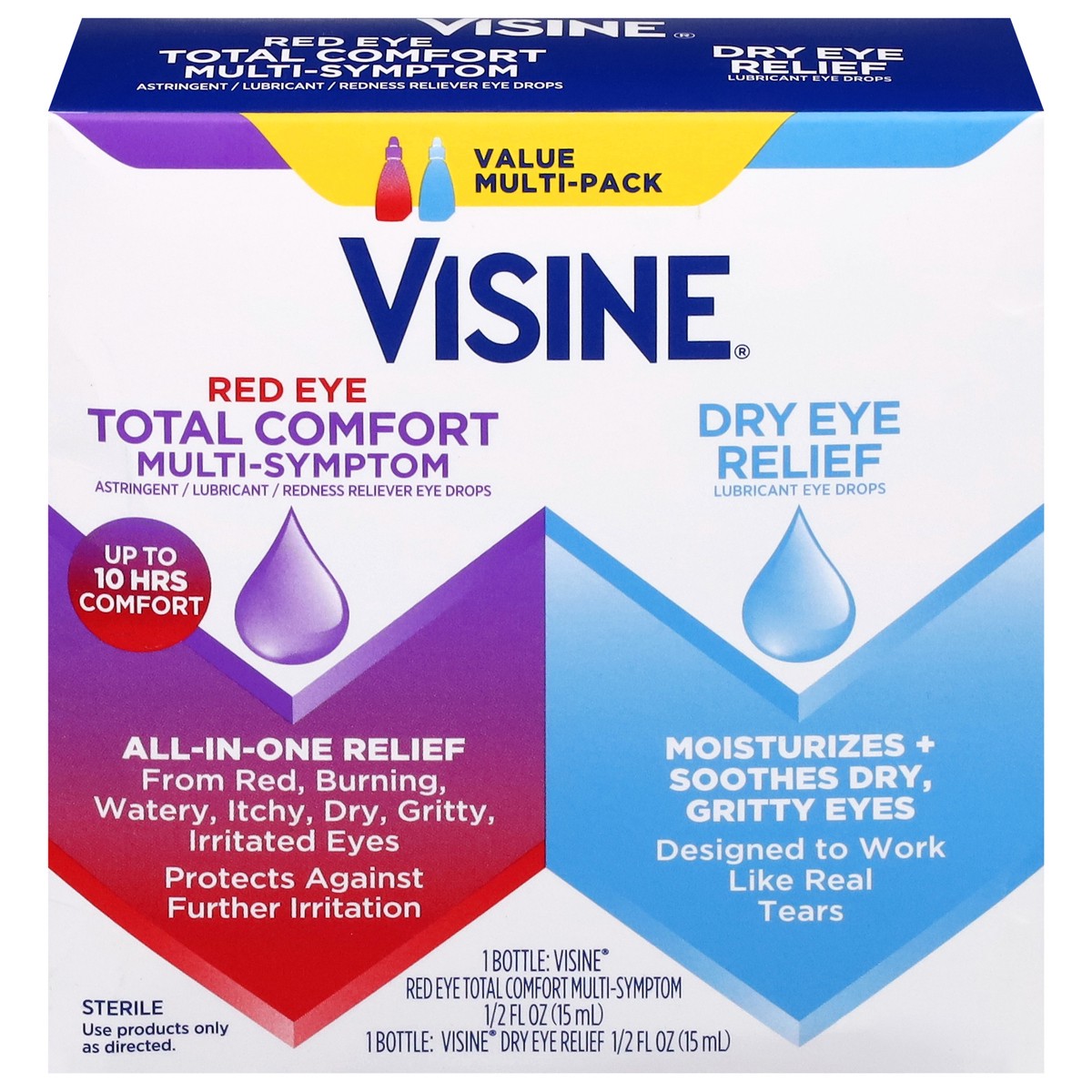slide 1 of 5, Visine Multi-Symptom Red Eye Total Comfort/Dry Eye Relief Value Multi-Pack 1 Packs, 2 ct  0.5 fl oz