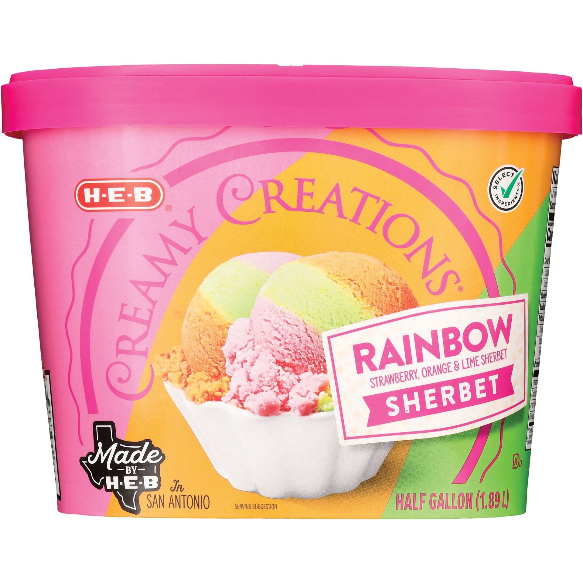 slide 1 of 1, H-E-B Creamy Creations Rainbow Sherbet, 1/2 gal