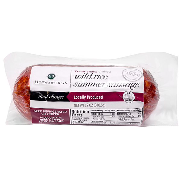 slide 1 of 1, L&B Wild Rice Summer Sausage, 12 oz
