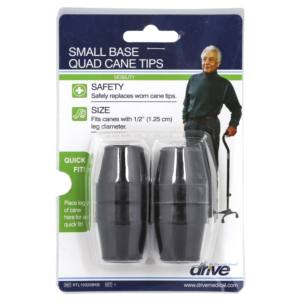 slide 1 of 9, Drive Medical Small Base Quad Cane Tips, Black, 1 ct