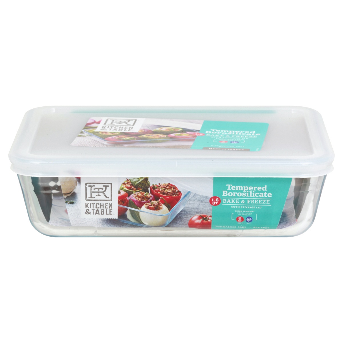 slide 1 of 1, Kitchen & Table Rectangular Tempered Borosilicate Container, 1.6 qt