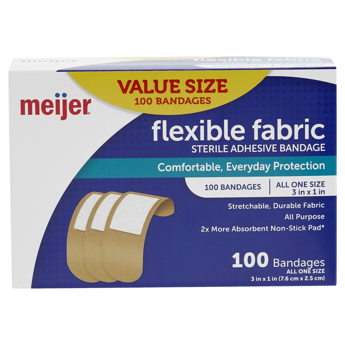 slide 1 of 9, Meijer Flexible Fabric Adhesive Bandages Value Pack, 100 ct