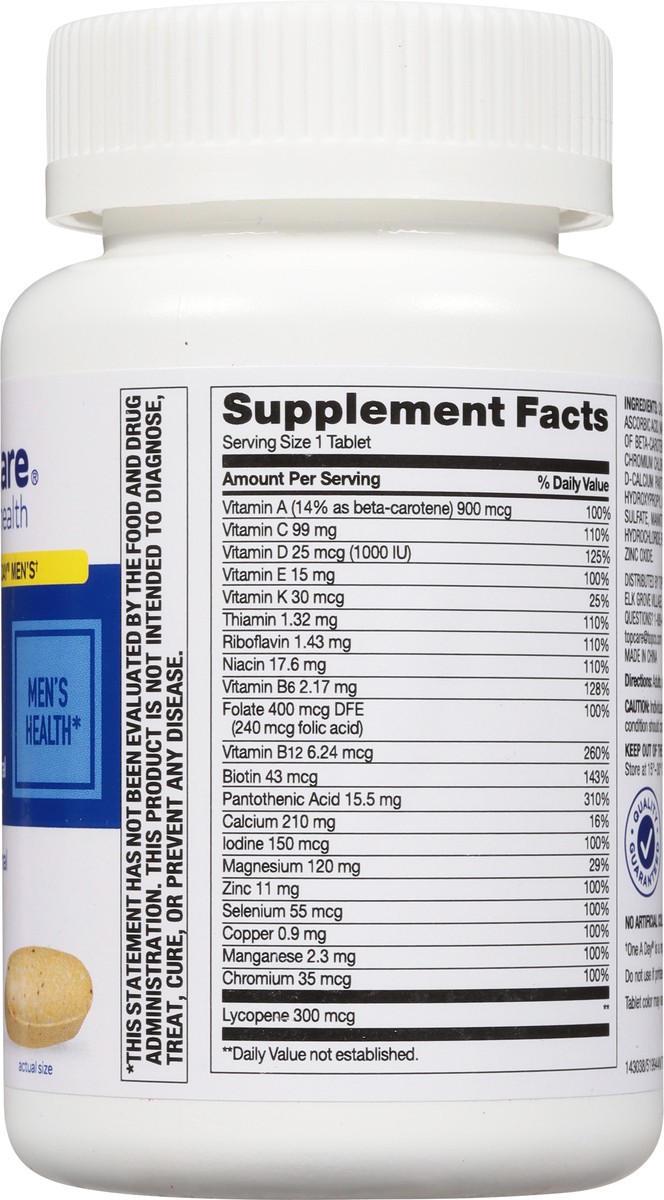 slide 6 of 9, Topcare One Daily Men's Formula Multivitamin/Multimineral Tablets, 100 ct