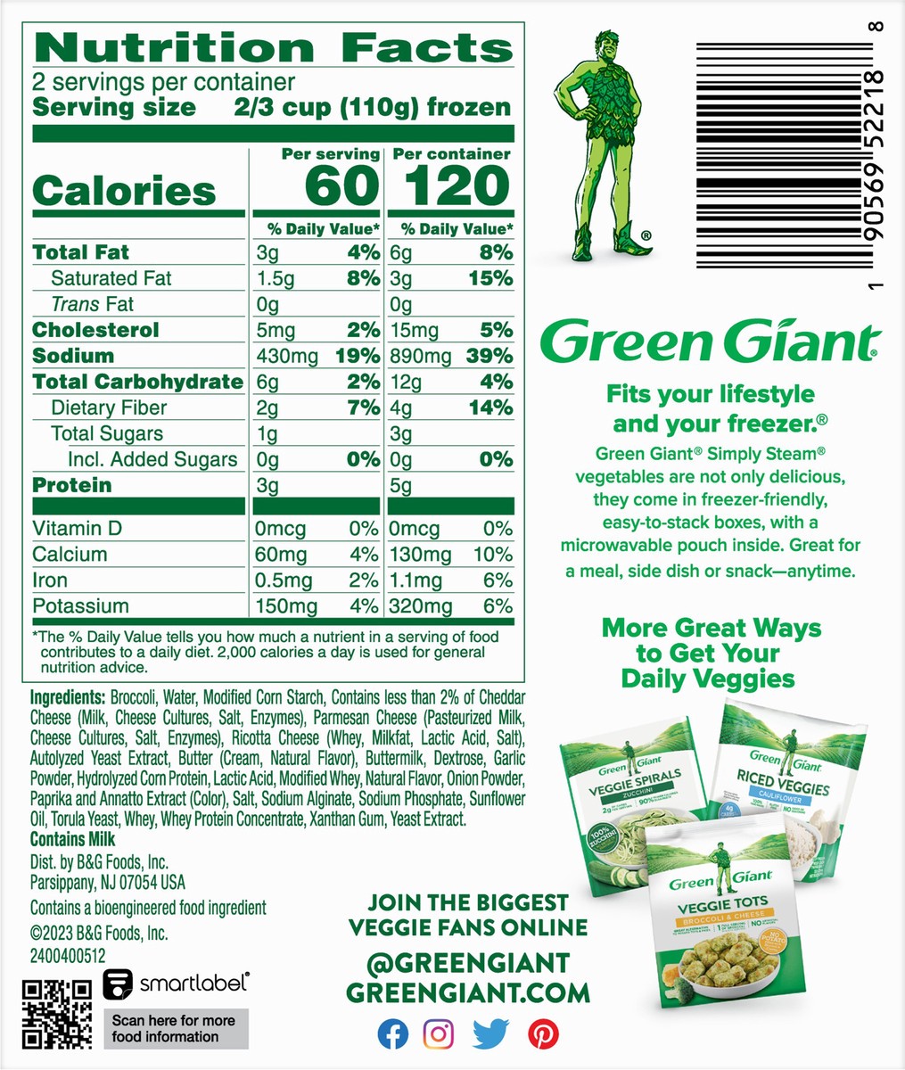 slide 5 of 9, Green Giant Simply Steam Broccoli & Cheese Sauce, Frozen Vegetables, 8 OZ, 8 oz