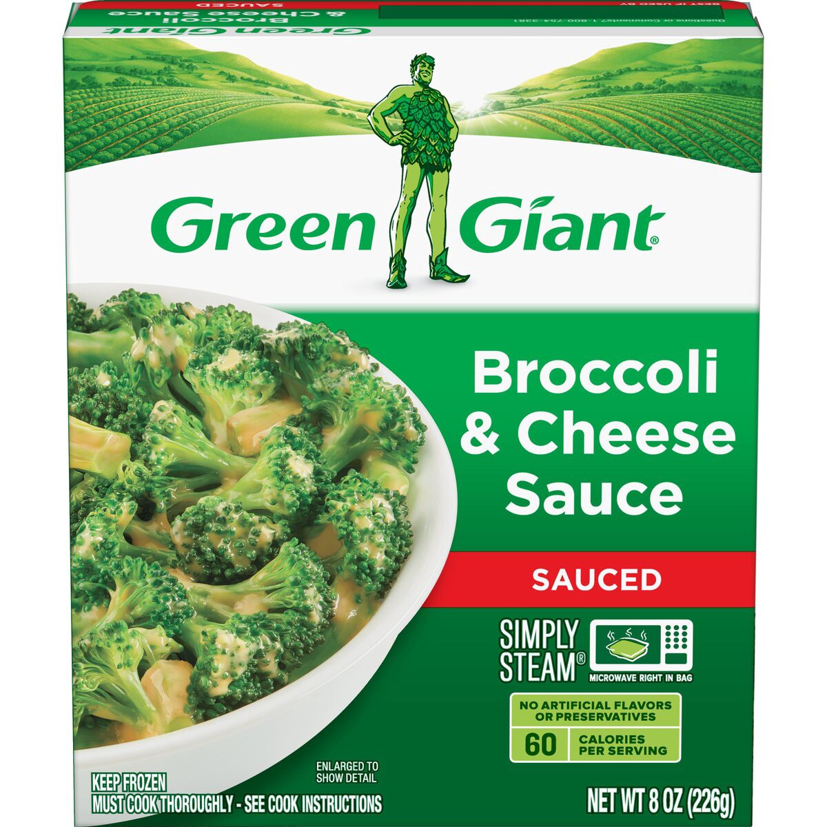 slide 1 of 9, Green Giant Simply Steam Broccoli & Cheese Sauce, Frozen Vegetables, 8 OZ, 8 oz