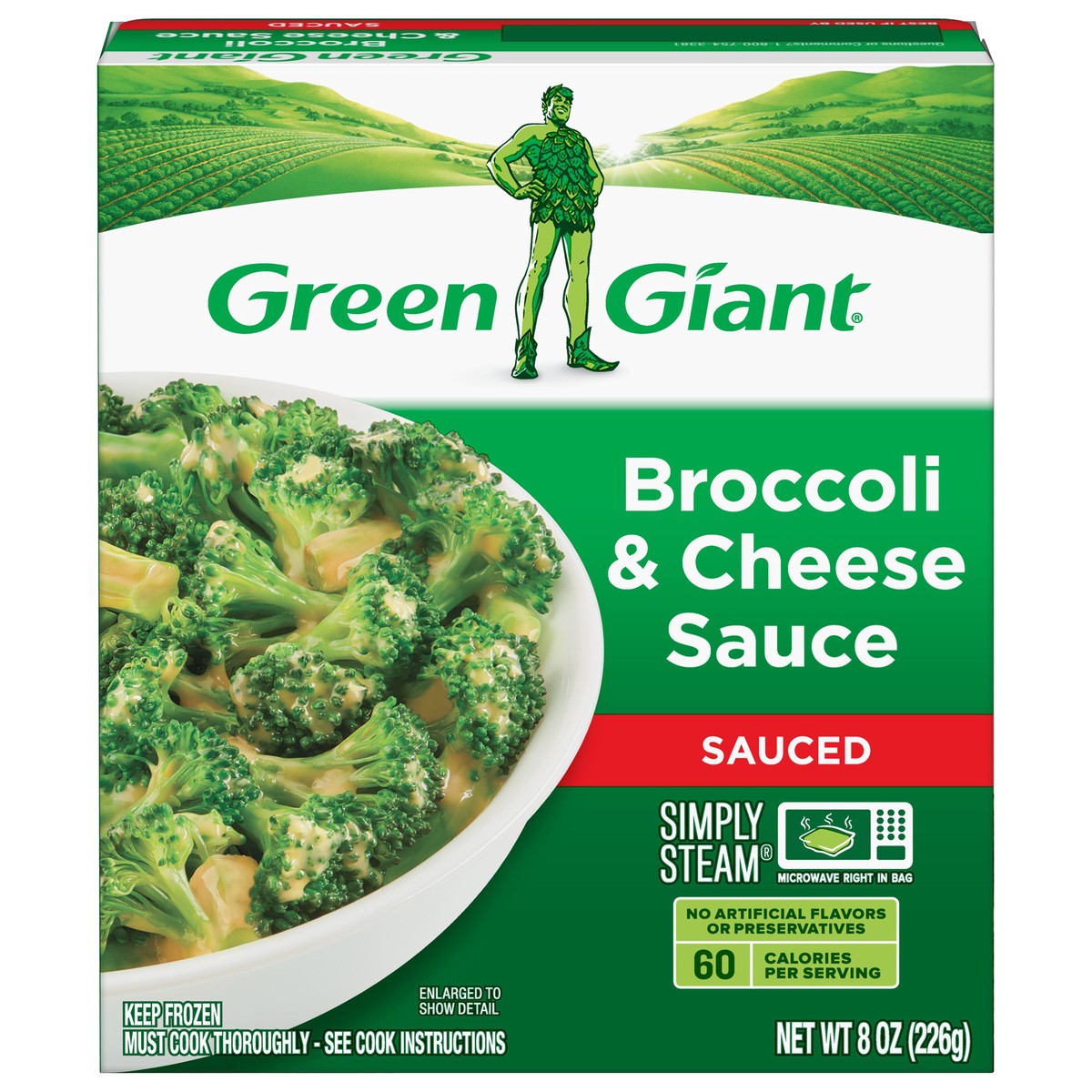 slide 1 of 9, Green Giant Simply Steam Broccoli & Cheese Sauce, Frozen Vegetables, 8 OZ, 8 oz