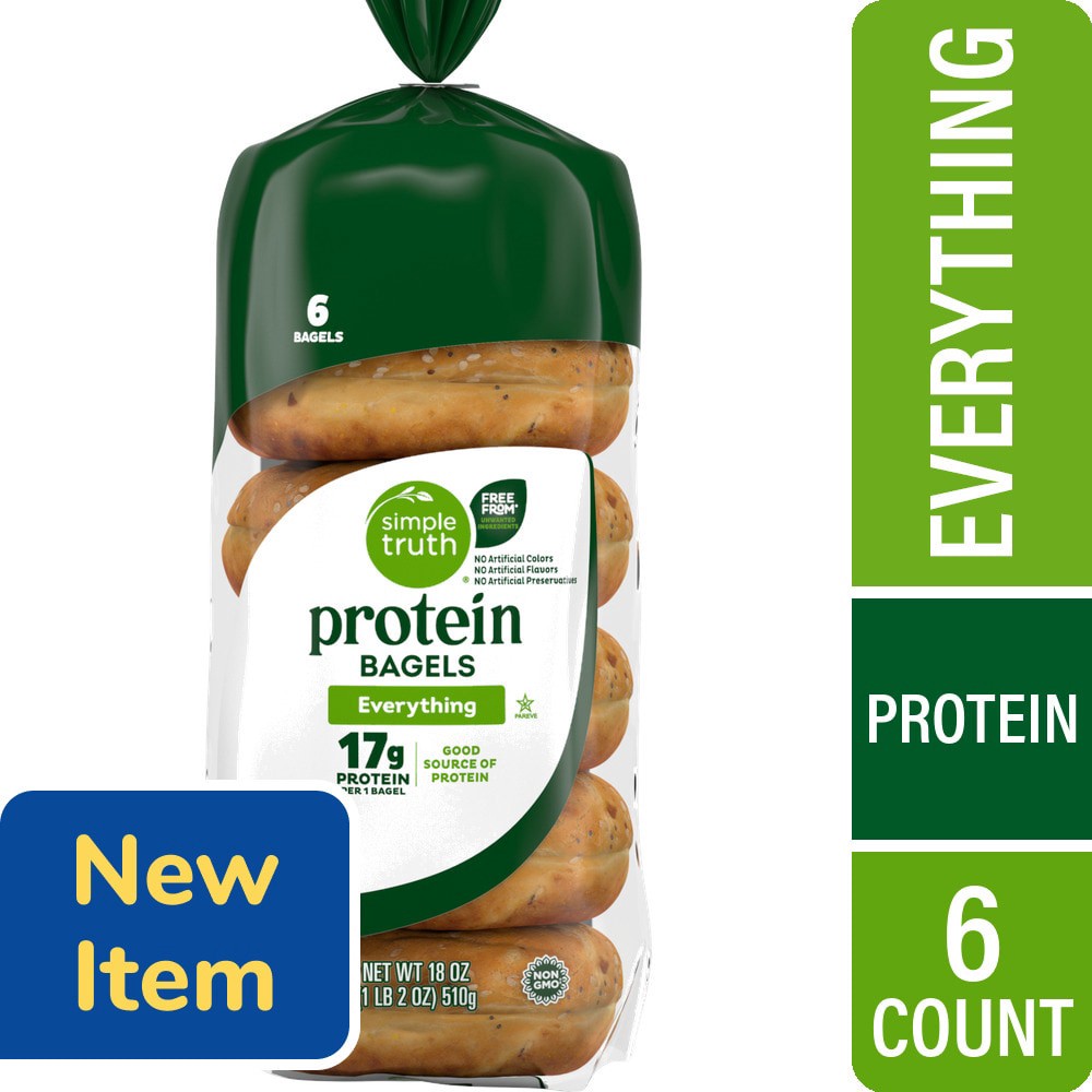 slide 1 of 5, Simple Truth Protein Everything Bagels, 18 oz