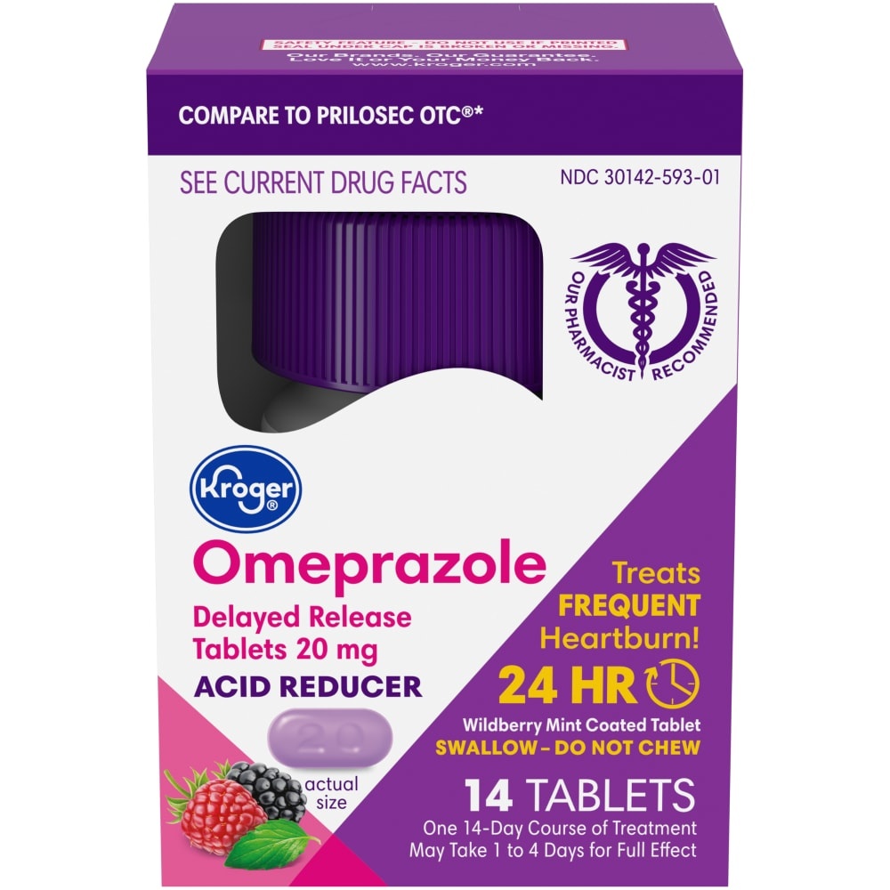 slide 1 of 1, Kroger Wildberry Mint Omeprazole Acid Reducer Tablets, 14 ct
