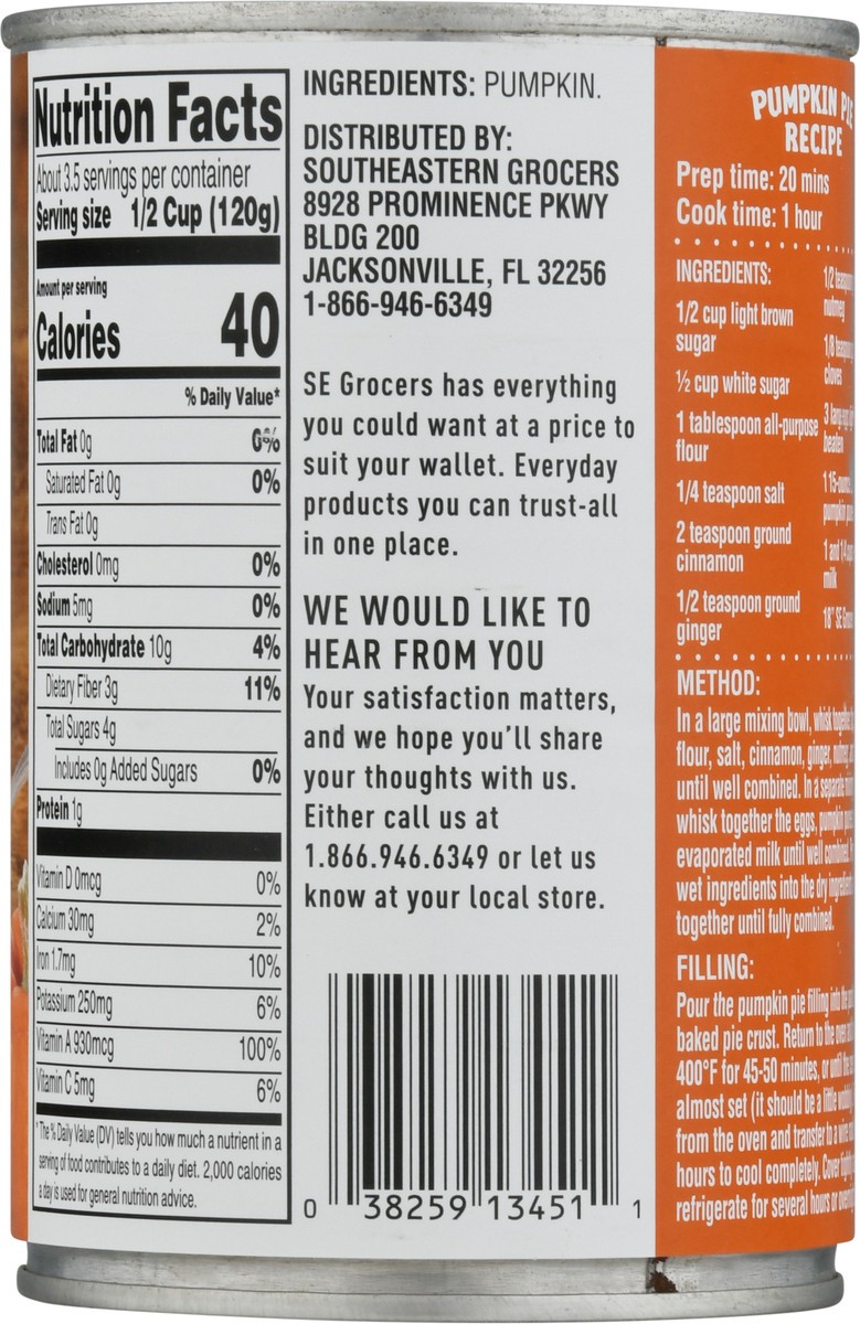 slide 3 of 13, SE Grocers  Pure Pack Pumpkin, 15 oz